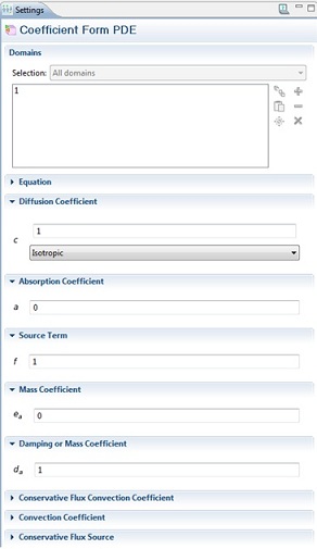 Coefficient form settings