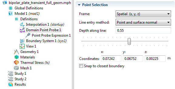 Fuel cell model probe settings