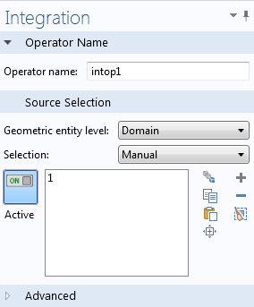 Integration operator settings window