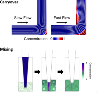 Chemical Gradients, Carryover and Mixing in Fluidic Diagnostic Systems