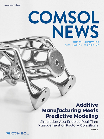 The cover of COMSOL News 2022, which has a part made from the metal powder bed fusion process on the front