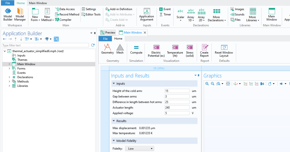Navigating the Application Builder Window