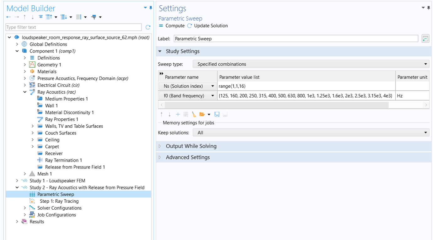 The parametric sweep settings defining the parameters to use with the release from pressure field feature.