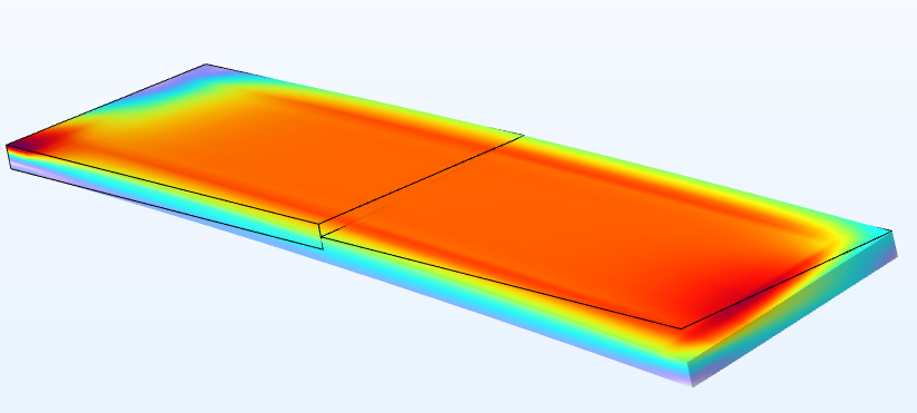 A wide, thin, rectangular block next to a thinner block displaying a rainbow color distribution.