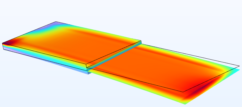 A wide, thin, rectangular block next to a shell displaying a rainbow color distribution.